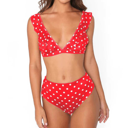 2021 new hot Dot Floral border high waist swimsuit Beachwear swimsuit for women - melvincucci