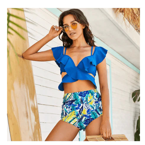 2021 New Sexy Ruffled High Waist Bikini Women's Cross Swimsuit Off-shoulder Bikini Suit Swimsuit Summer Beachwear - melvincucci