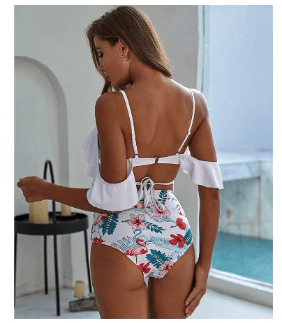 2021 New Sexy Ruffled High Waist Bikini Women's Cross Swimsuit Off-shoulder Bikini Suit Swimsuit Summer Beachwear - melvincucci
