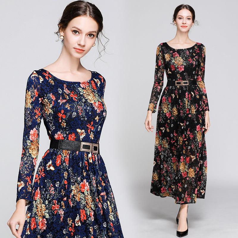 2021 new women's lace dress dress print dress - melvincucci