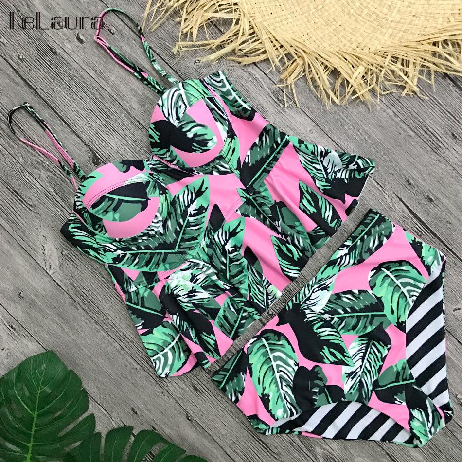 2021 Sexy Bikini Swimwear Women Push Up Swimsuit High Waisted Bathing Suit Floral Biquini Two Piece Bikinis Tankini Beachwear - melvincucci