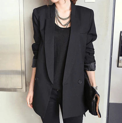2021 Solid Long Style Black Women Jacket and Blazer Female Notched Collar Asymmetrical Chic Ladies Blazers feminino - melvincucci