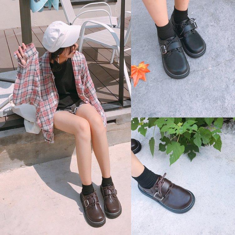 2021 spring autumn retro England small clasp female college lovely girl thick bottom big head shoelace shoe - melvincucci
