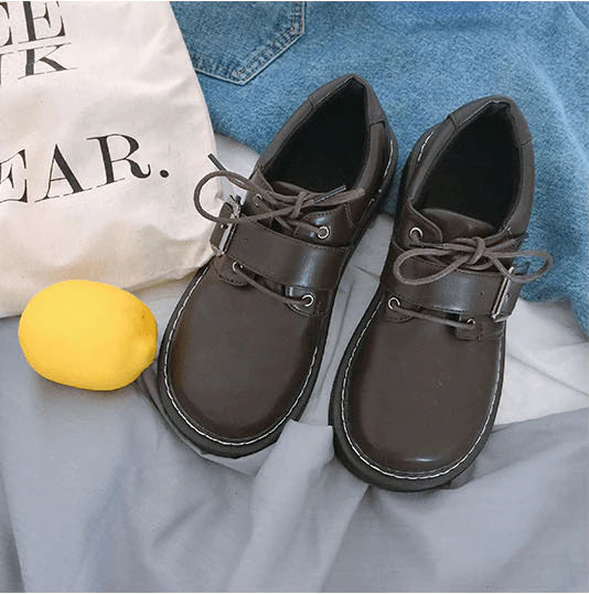 2021 spring autumn retro England small clasp female college lovely girl thick bottom big head shoelace shoe - melvincucci