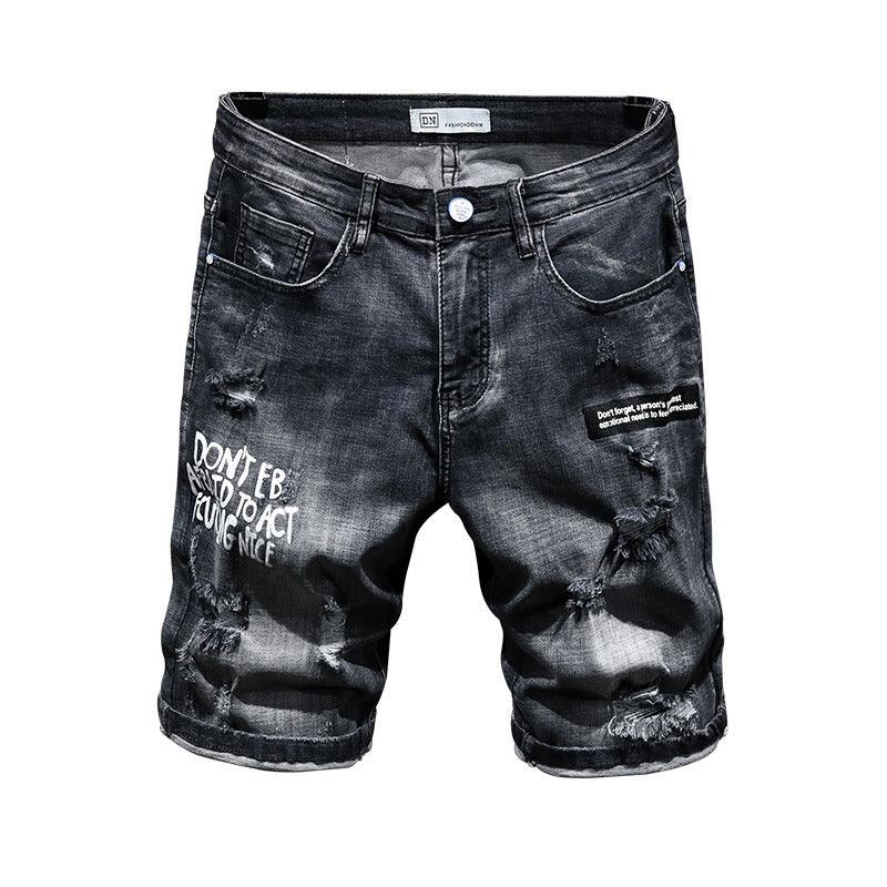 2021 Summer Fashion Brand Worn Out Denim Shorts Youth Handsome 5-point Denim Small Straight Breeches Men''s Denim Pants - melvincucci