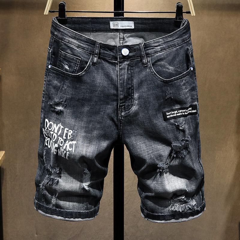 2021 Summer Fashion Brand Worn Out Denim Shorts Youth Handsome 5-point Denim Small Straight Breeches Men''s Denim Pants - melvincucci