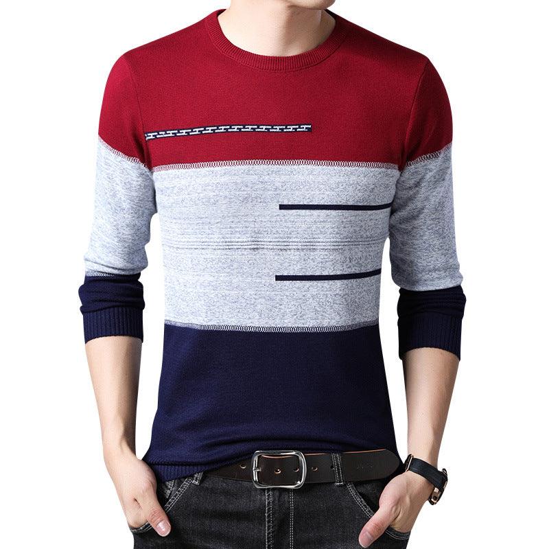 2021 Winter Pullover Men Round Collar Striped Cotton Sweaters Slim Fit Pull Homme Knitwear - melvincucci