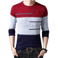 2021 Winter Pullover Men Round Collar Striped Cotton Sweaters Slim Fit Pull Homme Knitwear - melvincucci