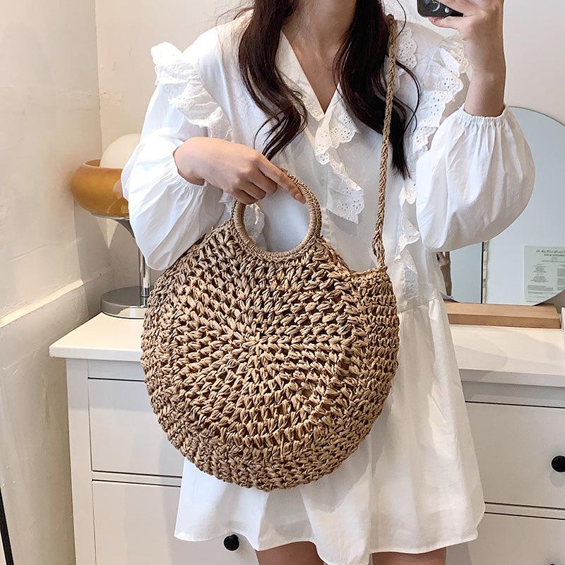 2022 Summer Women FashionBig Straw Beach Shoulder Bag Handmade Crossbody Bags Raffia Circle Rattan Bags Bohemian Woven Totes - melvincucci