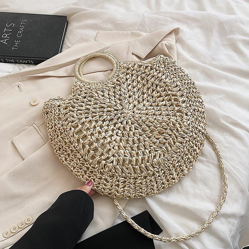 2022 Summer Women FashionBig Straw Beach Shoulder Bag Handmade Crossbody Bags Raffia Circle Rattan Bags Bohemian Woven Totes - melvincucci