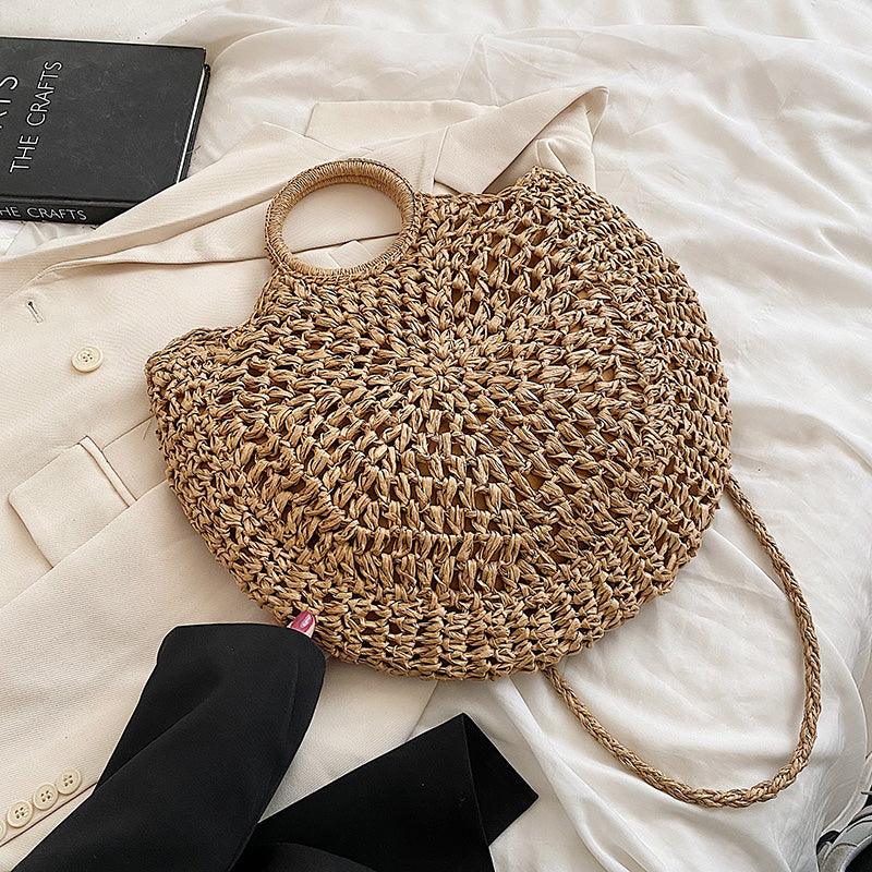 2022 Summer Women FashionBig Straw Beach Shoulder Bag Handmade Crossbody Bags Raffia Circle Rattan Bags Bohemian Woven Totes - melvincucci