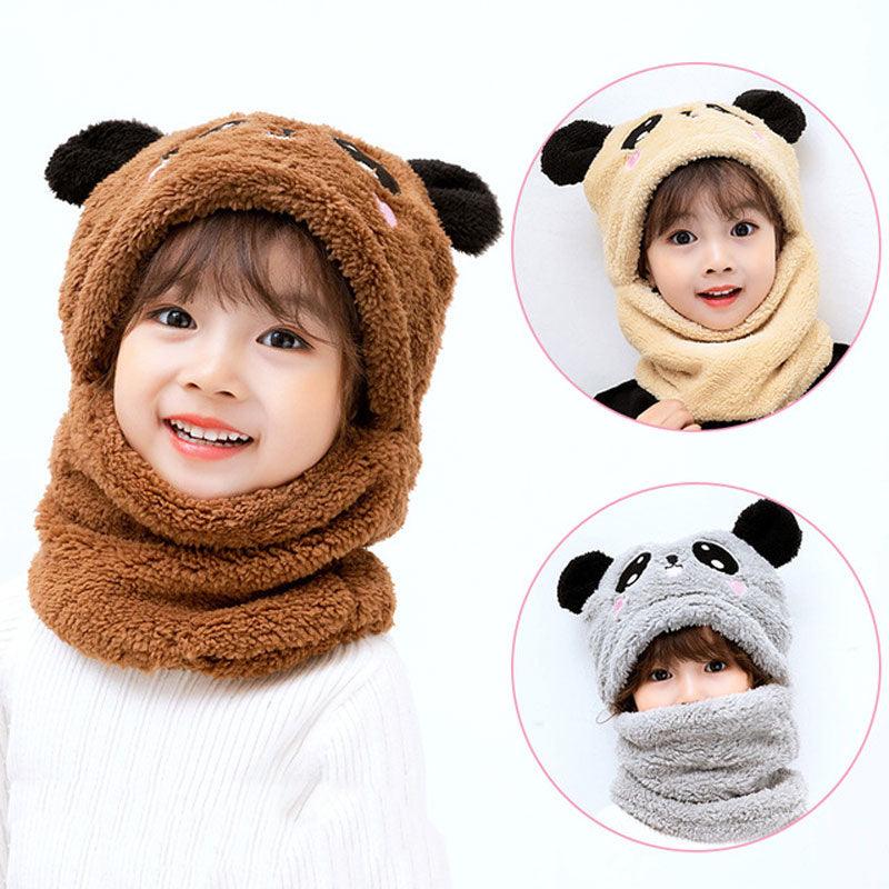 Winter boys and girls bib hat one-piece baby hat ear protection panda head hat - melvincucci