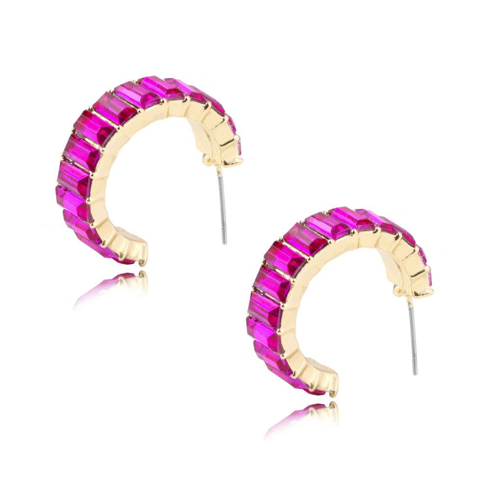 Multicolor glass diamond C-shaped earrings - melvincucci