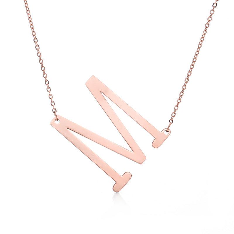 Fabulous Rose Gold Plated Stainless Steel Initial Letter Pendant Necklace - melvincucci