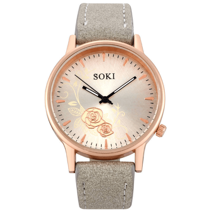 Simple temperament elegant fashion flower trend Korean student belt big dial watch - melvincucci