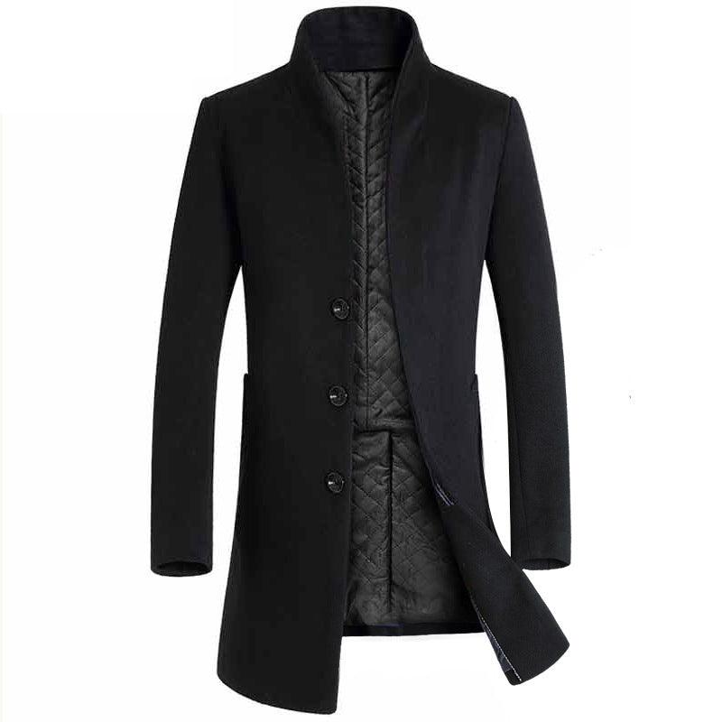 Men's mid-length slim coat woolen coat trench coat jacket - melvincucci