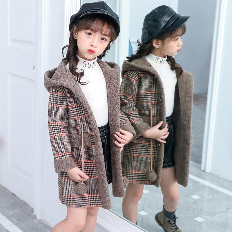 2021 new foreign gas plus velvet jacket thick medium and large children Korean version of the coat woolen coat - melvincucci
