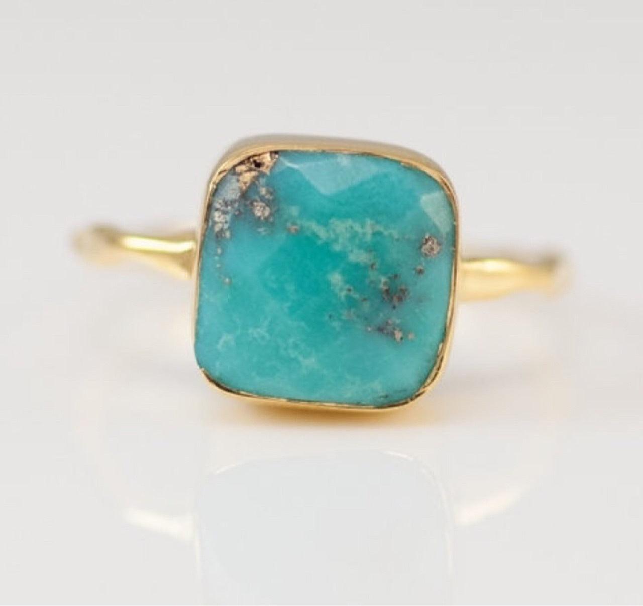 Simple Square Turquoise 18k Gold Plated Ring - melvincucci