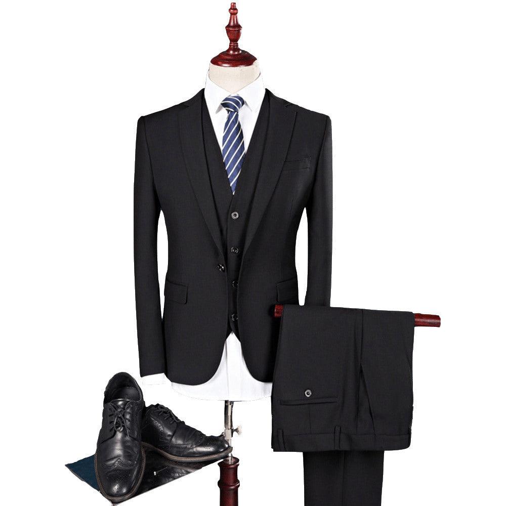 Solid color suit three-piece men's Korean version of the self-cultivation wedding dress business suit - melvincucci