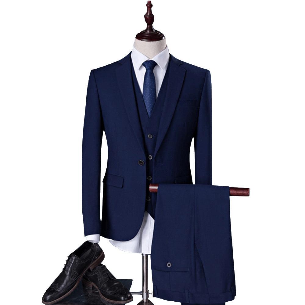 Solid color suit three-piece men's Korean version of the self-cultivation wedding dress business suit - melvincucci