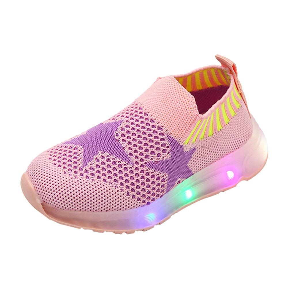 Children's Light Shoes Girls Casual Shoes Girls Flying Weaving Shoes Stars Shoes Shoes Children's Shoes Net Shoes - melvincucci