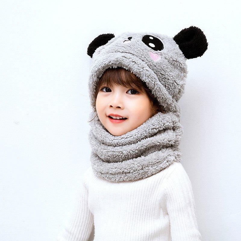 Winter boys and girls bib hat one-piece baby hat ear protection panda head hat - melvincucci
