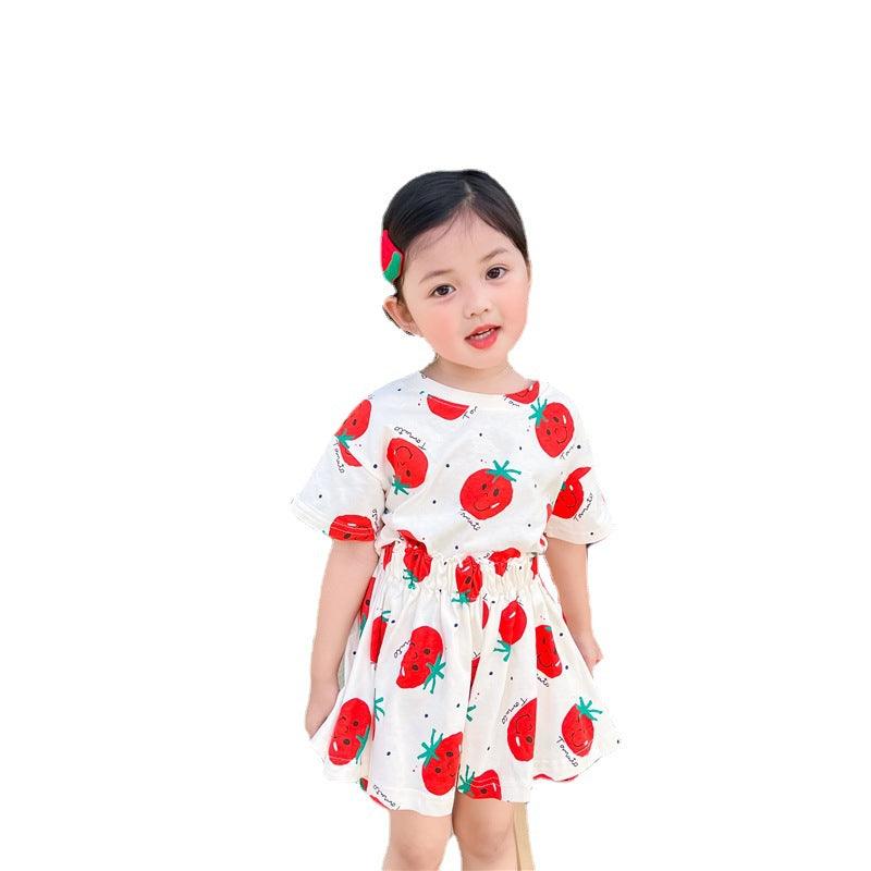 Girl Tomato Suit Western Style Children Round Neck Short Sleeve Culottes Two-piece Suit - melvincucci