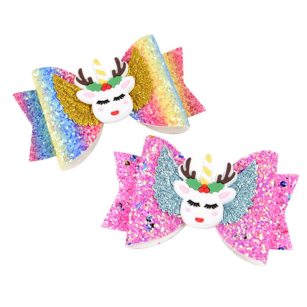 Bright Glitter Children Hair Clips Kids Fairy Bow Princess Hairgrips Flexible Hair Bow Headwear - melvincucci