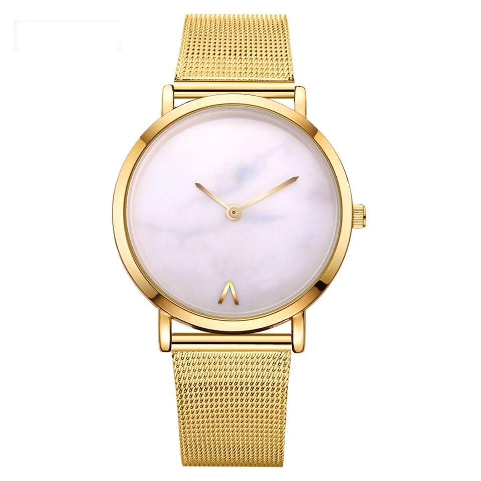 Vansvar fashion brand silver and gold mesh band creative marble wristwatch casual women quartz watches gift relogio feminino - melvincucci