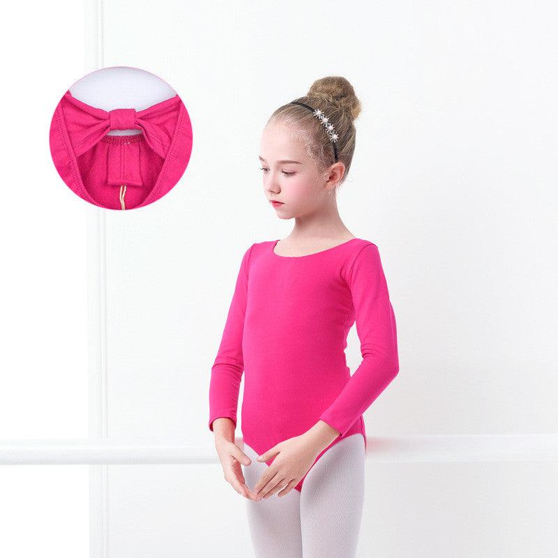 Girls' Solid Color One-piece Long-sleeved Dance Costume - melvincucci