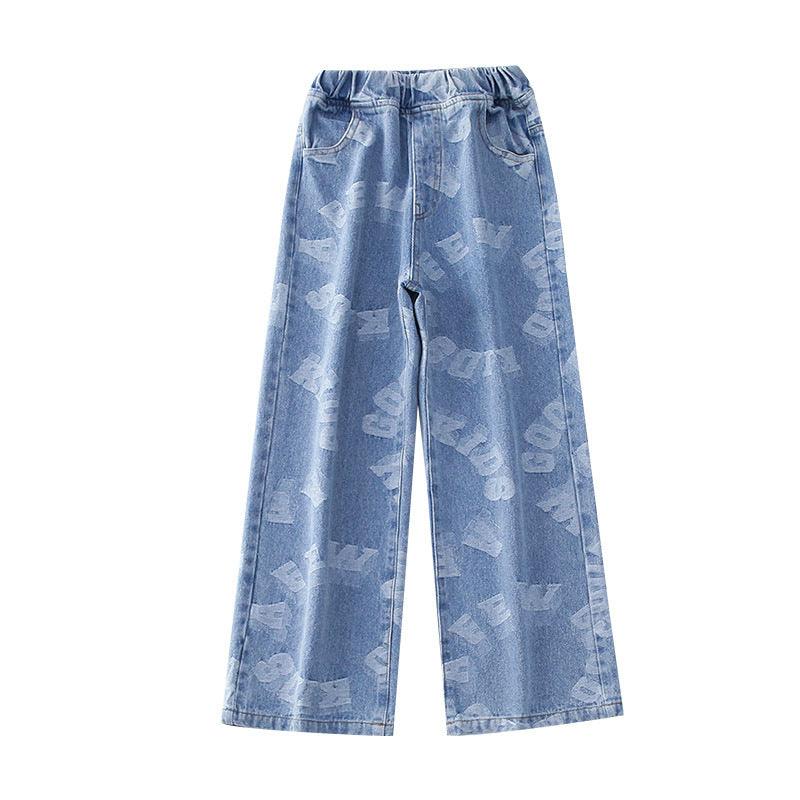 Western Style Little Girl Round Letters Wide-leg Denim Trousers Trendy Fan - melvincucci