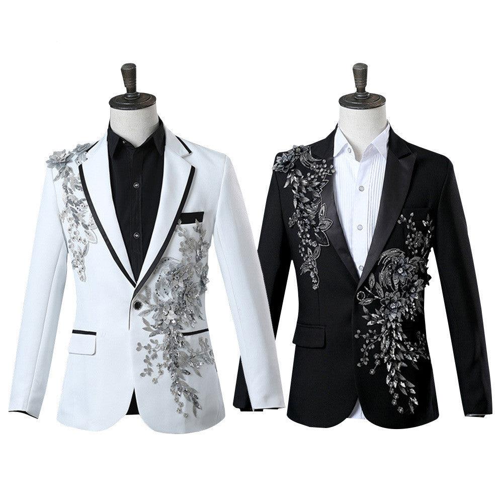 Crystal Embroidery Flowers Stage Singer Suit Jacket Bar Wedding Suit Jacket - melvincucci