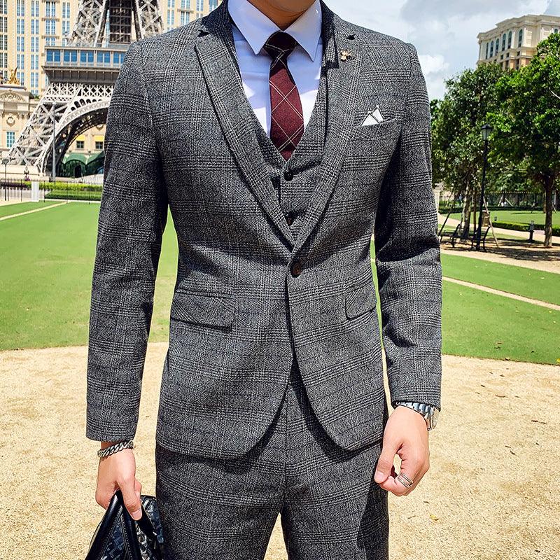 Plaid Korean Style Slim Men's Three-piece Suit - melvincucci
