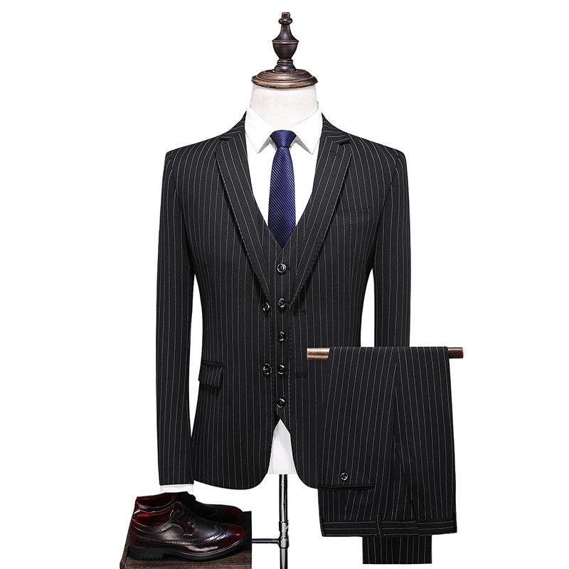 Korean Striped Three-piece Business Suit - melvincucci