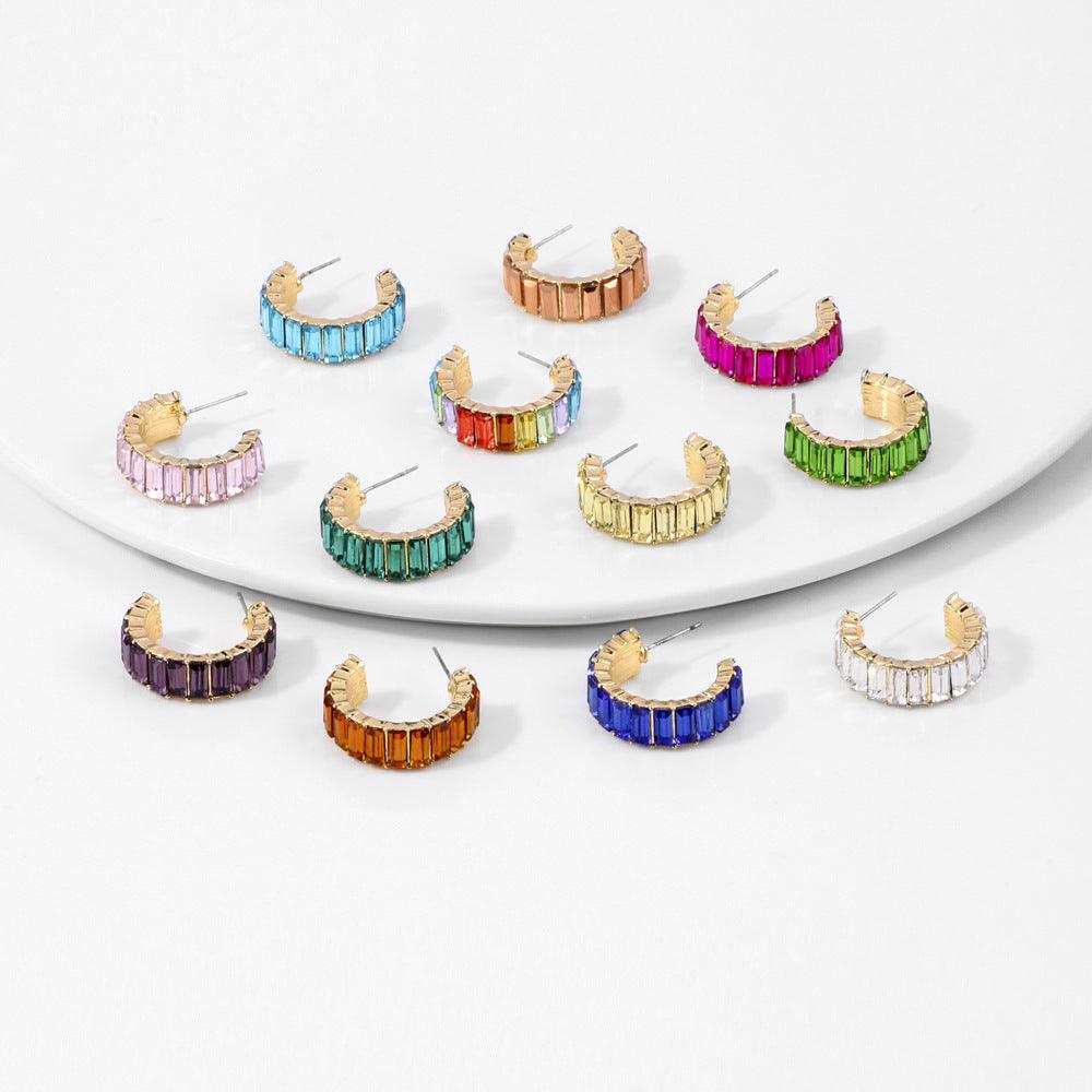 Multicolor glass diamond C-shaped earrings - melvincucci