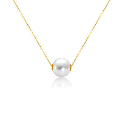 18K Gold Round Pearl Necklace Clavicle Chain - melvincucci