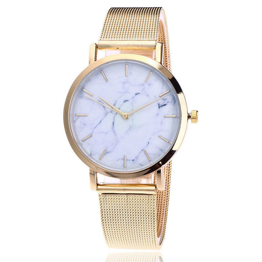 Vansvar fashion brand silver and gold mesh band creative marble wristwatch casual women quartz watches gift relogio feminino - melvincucci