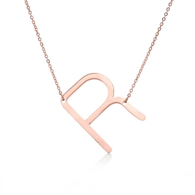 Fabulous Rose Gold Plated Stainless Steel Initial Letter Pendant Necklace - melvincucci
