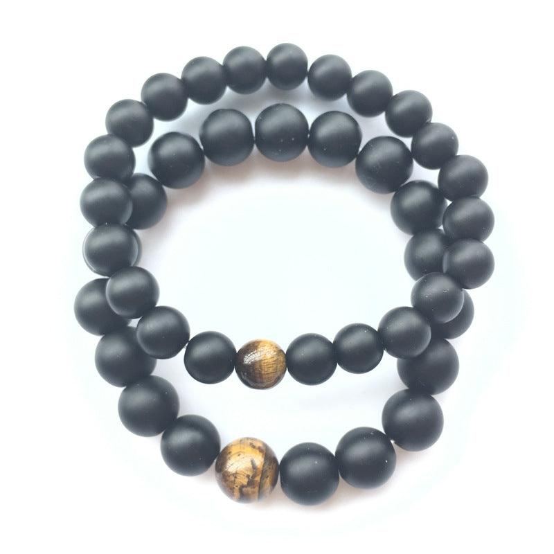 Black Agate Loose Bead Yellow Tiger Eye Bracelet - melvincucci