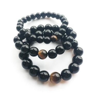 Black Agate Loose Bead Yellow Tiger Eye Bracelet - melvincucci
