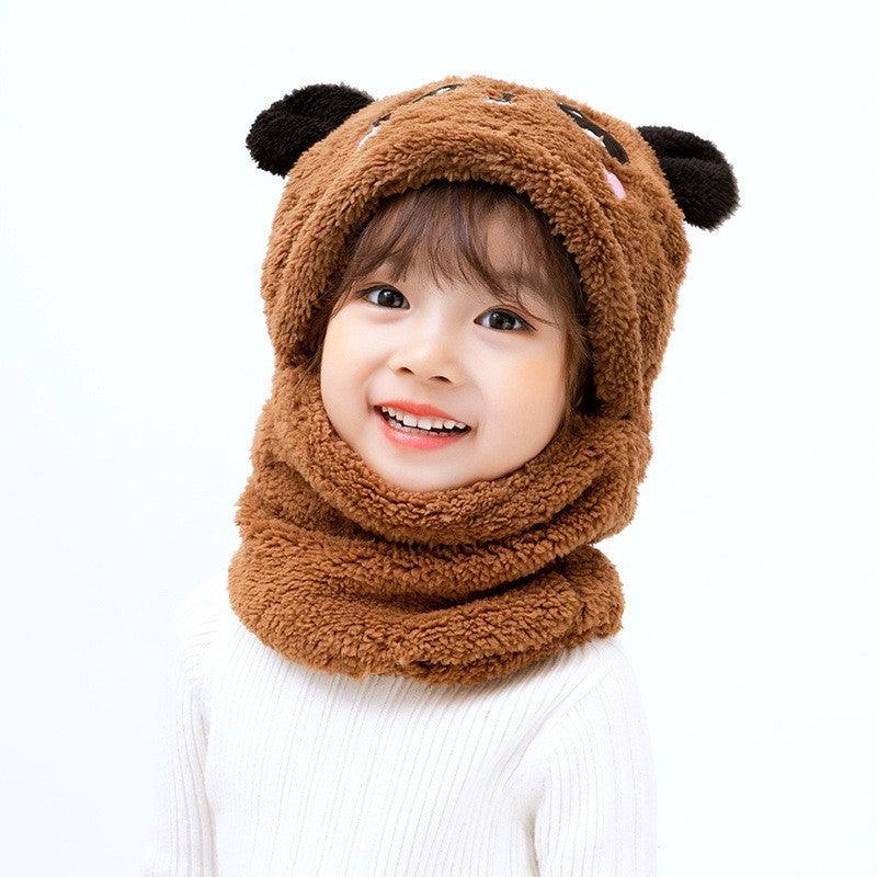 Winter boys and girls bib hat one-piece baby hat ear protection panda head hat - melvincucci