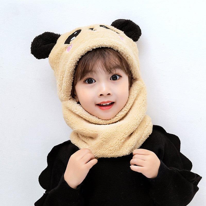 Winter boys and girls bib hat one-piece baby hat ear protection panda head hat - melvincucci
