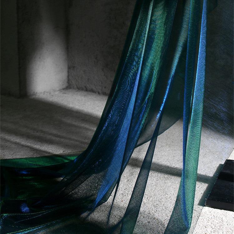 Bright Diamond Blue Perspective Laser Gradient Glitter Mesh Fabric - melvincucci