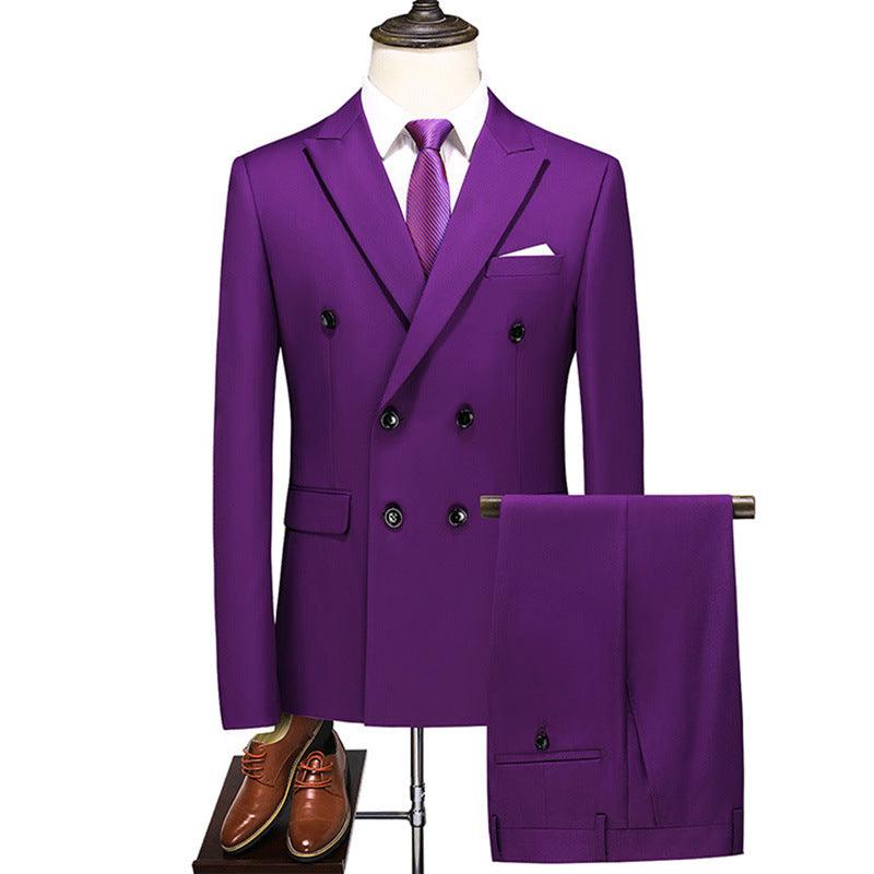 Male Host Two-piece Large Size Solid Color Suit - melvincucci