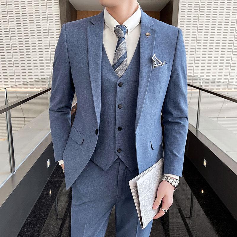 Men's Three-piece Suit Business Suit Solid Color Suit Vest  Trousers - melvincucci