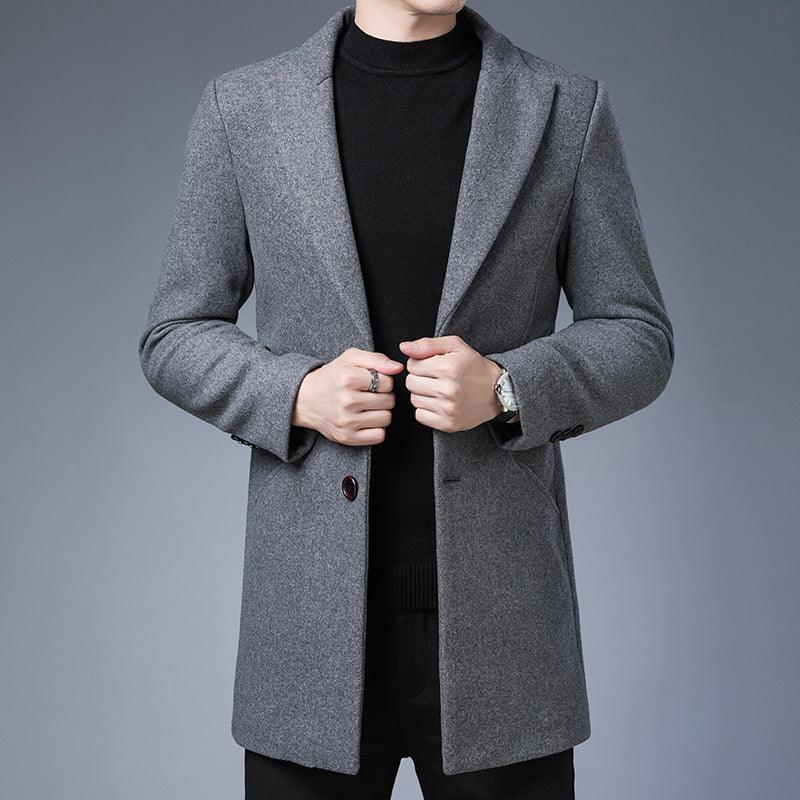 Handsome Men's Jacket With Wool Solid Color Lapel Collar - melvincucci