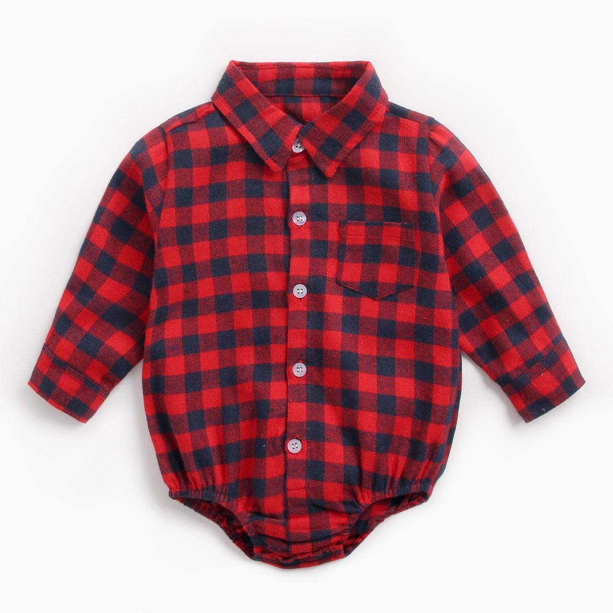Infant Clothing Autumn and Winter Plaid Baby Boy Romper - melvincucci