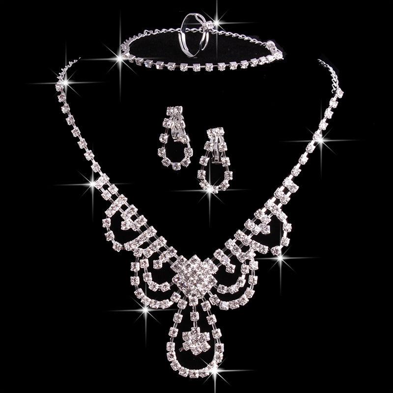 Foreign trade explosion, jewelry, bridal suit, crystal necklace, earrings, rings, suits, four sets of sets of jewelry wholesale - melvincucci