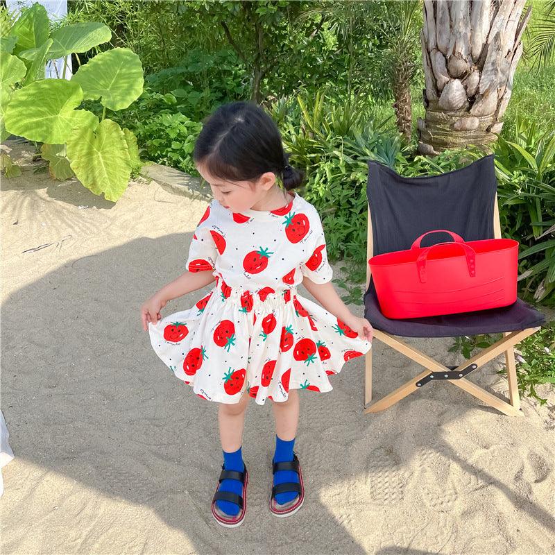 Girl Tomato Suit Western Style Children Round Neck Short Sleeve Culottes Two-piece Suit - melvincucci