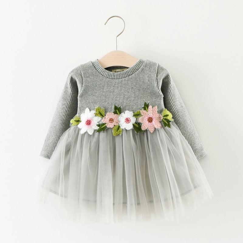 A031 new fall manufacturers selling children waist flowers long sleeved dress princess dress baby skirt - melvincucci